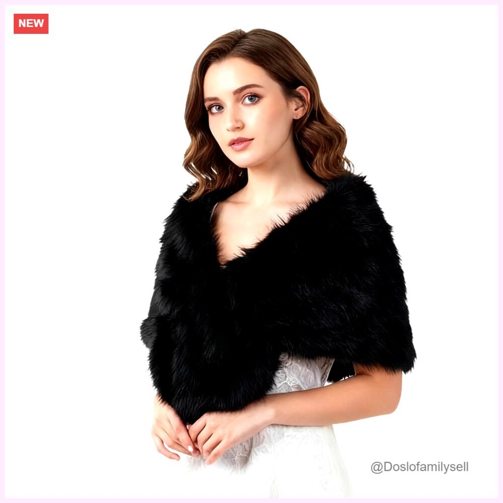 Faux Fur Collar Scarf Wrap, Winter Shawl Neck Warmer, 57x14 Inches